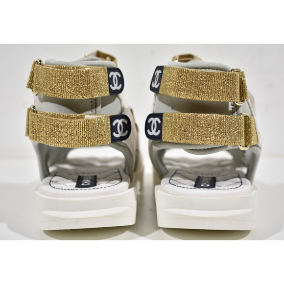 Chanel 21P White Grey Cocomark CC Logo Mule Slide Flat Teva Dad Sport Sandal 36 - Picture 11 of 12